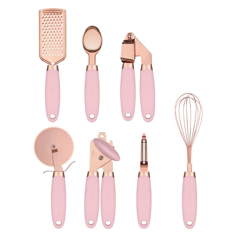 pink and copper 7 pcs kitchen utensil set
