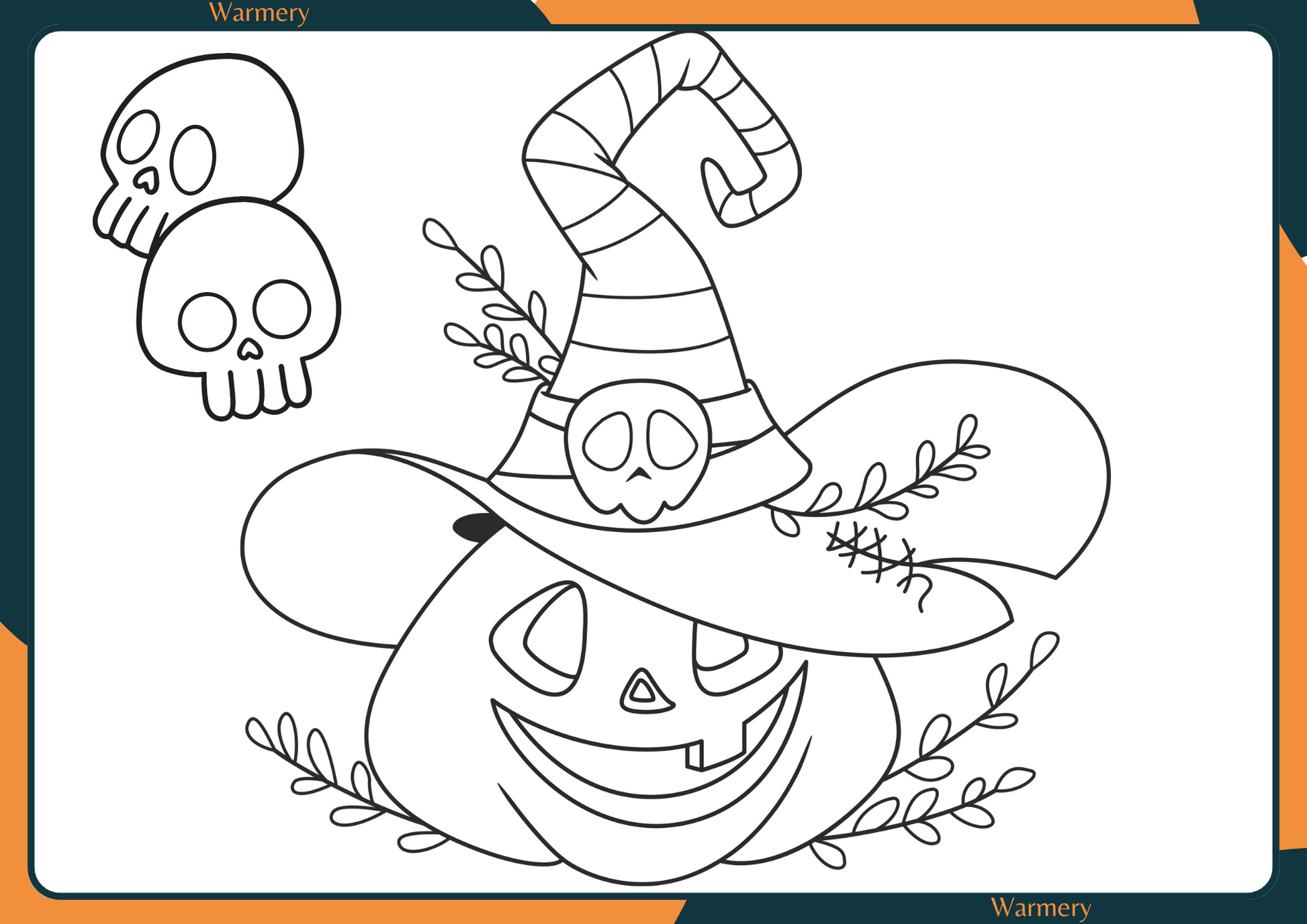 pumpkin with a hat digital colouring sheet