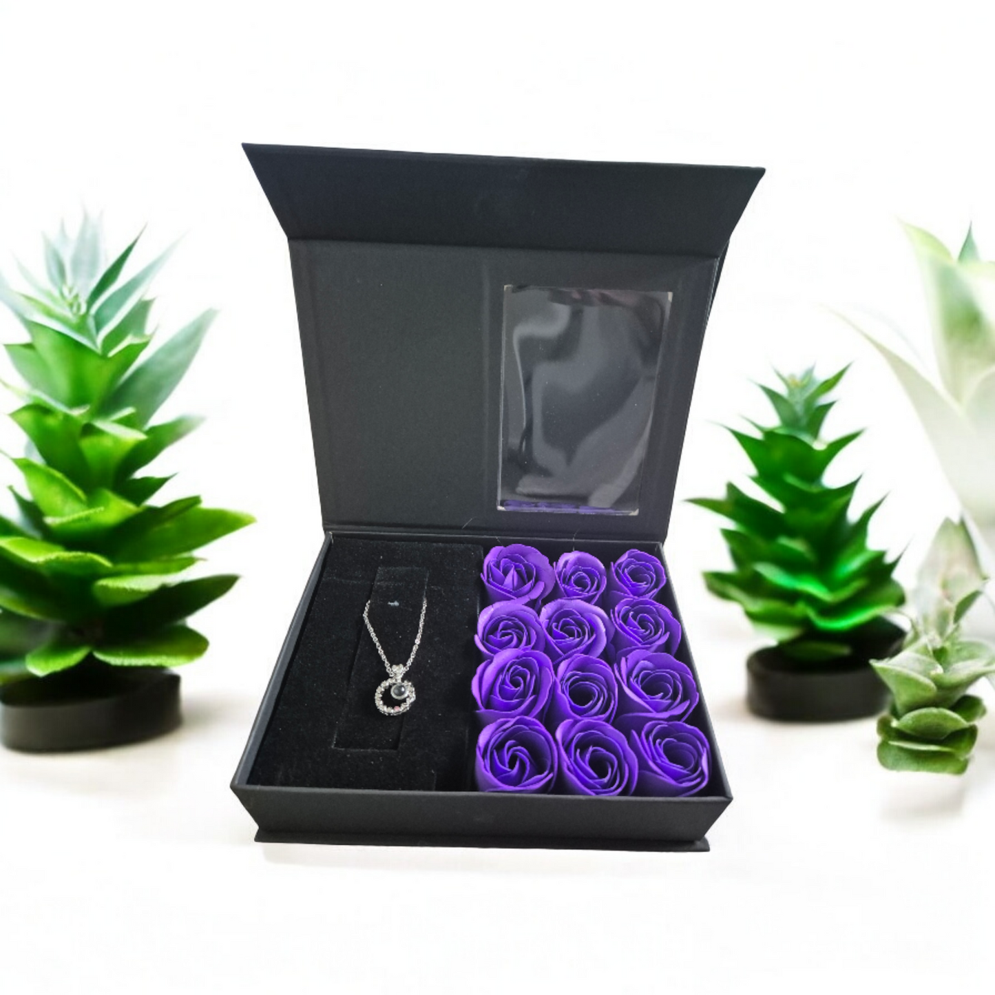 purple 12 soap flowers gift box with necklace 