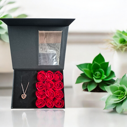 red soap flowers gift box with necklace 