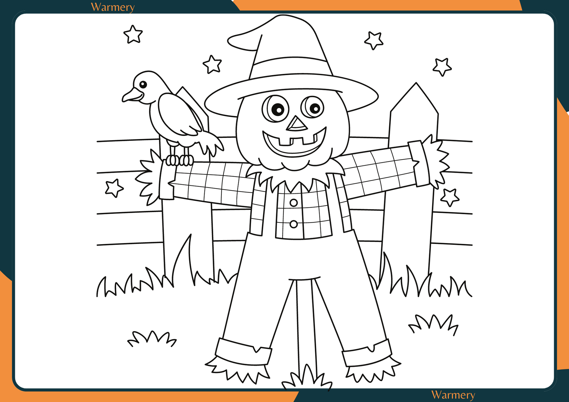 scare crow digital colouring sheet