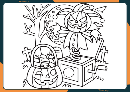 scary pumpkin digital colouring sheet